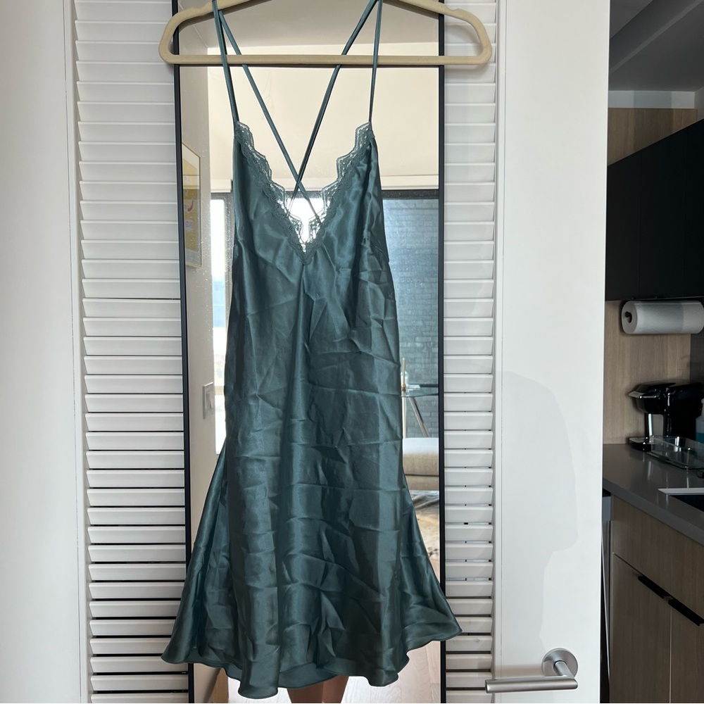 Teal silk feel nightie slip